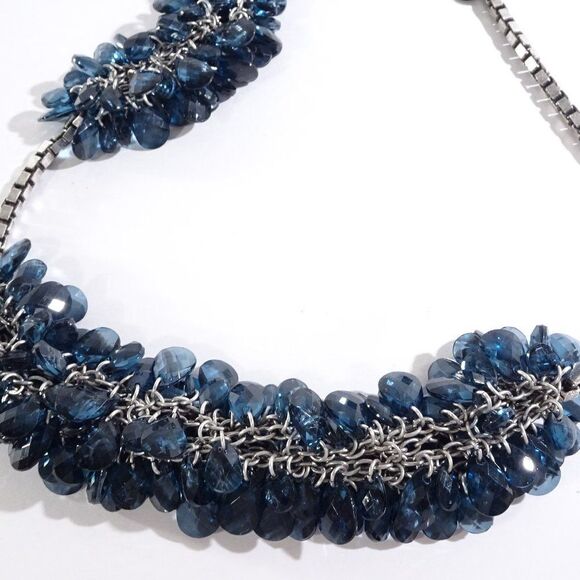 Lee Angel Lucite navy Stone Cluster Box Link Necklace NWT 159 - Picture 2 of 6